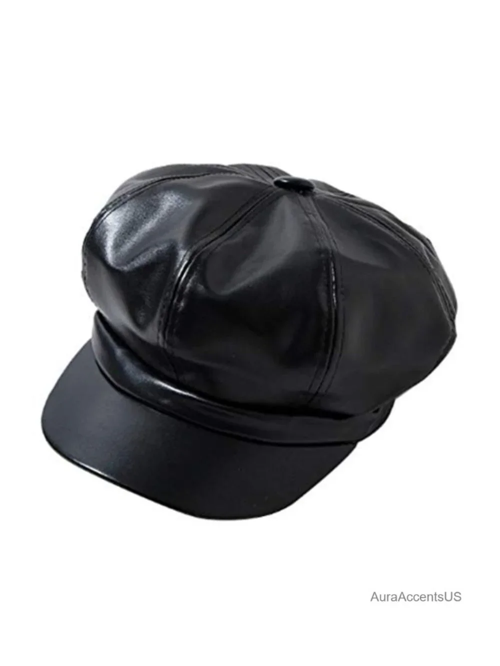 PU Leather Newsboy Cabbie Peaked Beret Cap Vintage Baker Boy Visor Hat